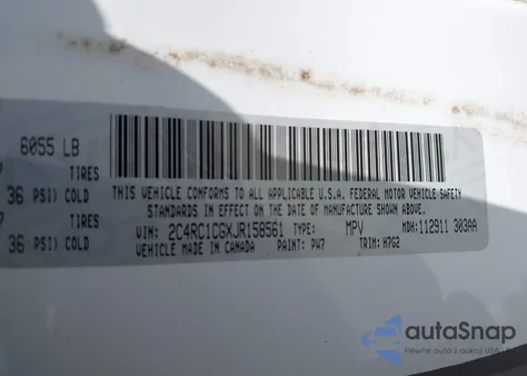 2018 Chrysler Pacifica Lx z USA, uszkodzony, nr VIN 2C4RC1CGXJR158561